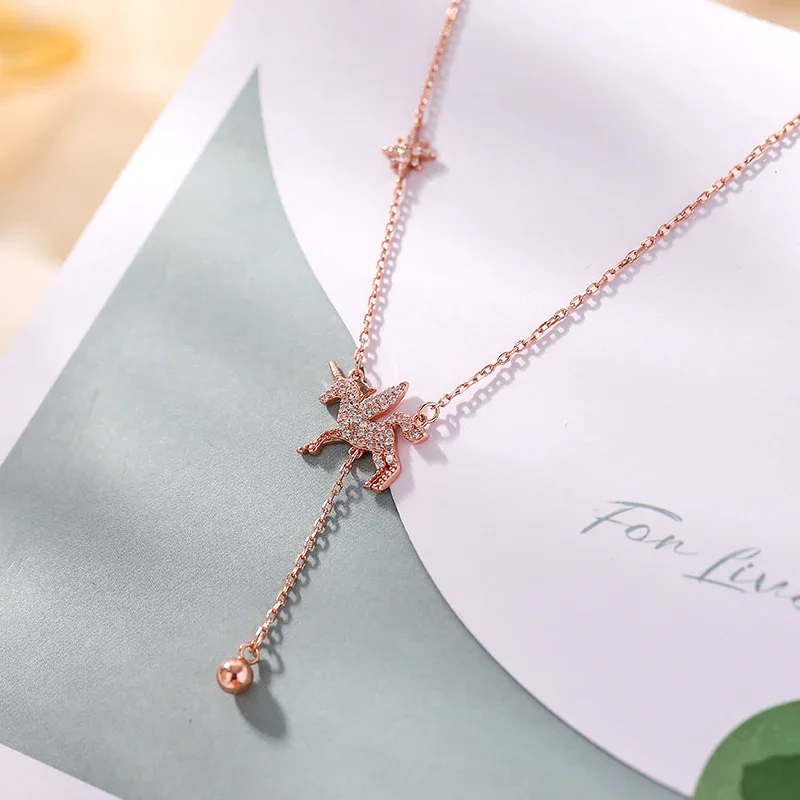 

S925 Sterling Silver Pearl Star Unicorn Women Necklace Simple Elegant Temperament Popular 2024 Hot Selling Collarbone Chain Gift