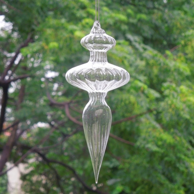 

6pcs/pack 7*18cm Transparent Striped Glass Pendant Home Decoration Christmas Day Tree Hanging Ornament Festival Friend Gift