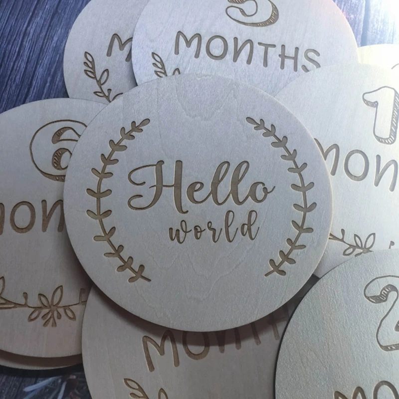 

2 Pcs Newborn Monthly Growth Recording Cards Wooden Birth Commemorative Cards Photography Props