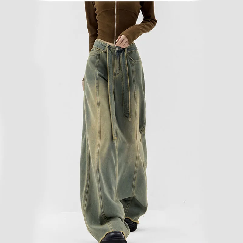 Vintage women Denim Wide Leg Pants High Waist American Style Loose female baggy Jeans Fashion Belt Street wear Ladies Trousers
Vintage women Denim Wide Leg Pants High Waist American Style Loose female baggy Jeans Fashion Belt Street wear Ladies Trousers