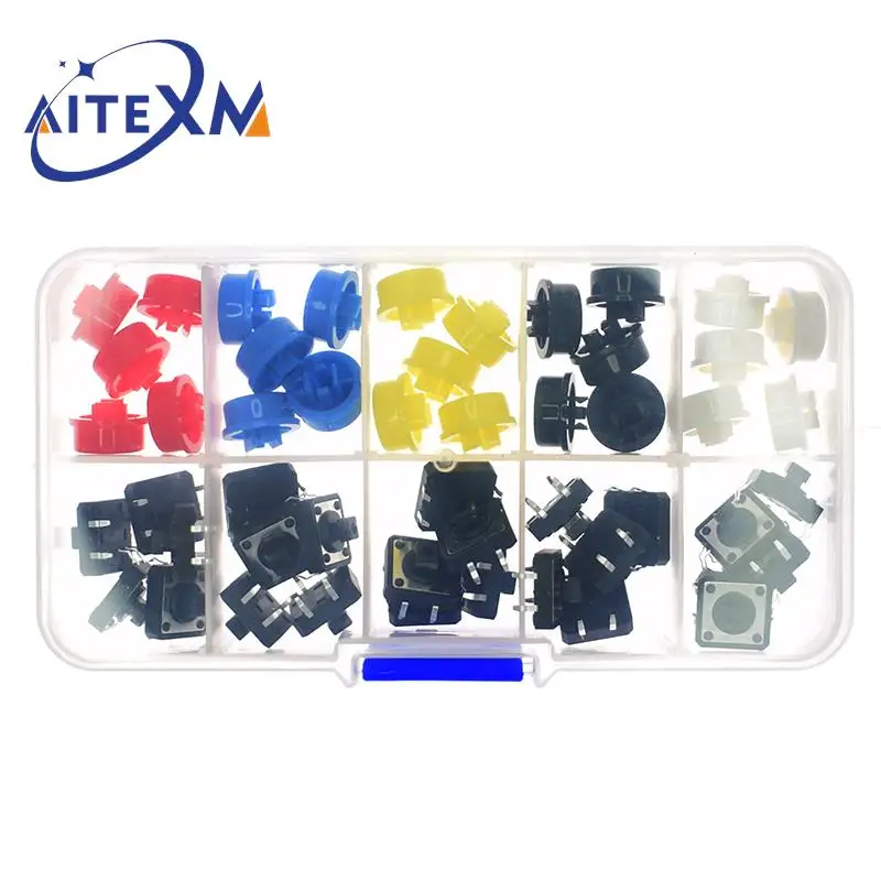 25PCS Tactile Push Button Switch Momentary 12*12*7.3MM Micro switch button + 25PCS Tact Cap(5 colors) 
25PCS Tactile Push Button Switch Momentary 12*12*7.3MM Micro switch button + 25PCS Tact Cap(5 colors)