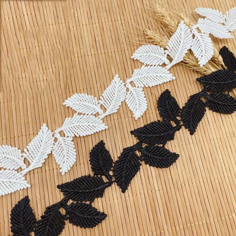

45Yards White Black Leaf Lace Embroidery Water Soluble Ribbon Trim Garment Dress Curtains DIY Sewing Accessories