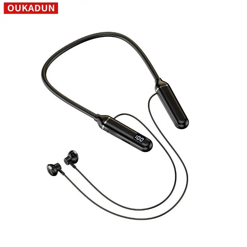 

Magnetic Neckband Headphones Wireless Bluetooth 5.3 Earphones LED Display Headset Sport Noise Cancel Earbuds with Mic