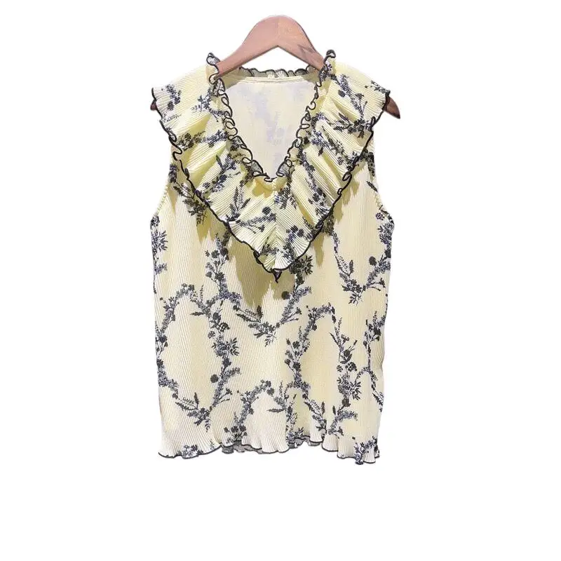 Summer Elegant V-neck Fresh Floral vest Women French style Temperament Ruffle collar pleated print Chiffon shirt large size 5XL
Summer Elegant V-neck Fresh Floral vest Women French style Temperament Ruffle collar pleated print Chiffon shirt large size 5XL