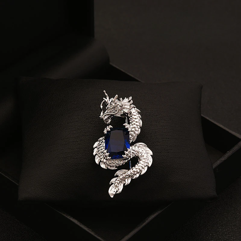 

Royal Blue Dragon Brooch Men and Women High-Grade Luxury Crystal Corsage Suit Jacket Neckline Badge Accessories Jewelry Pin 6150