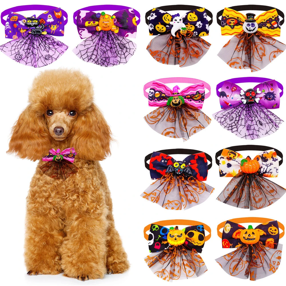 

50PCS Creative Polyester Pet Dog Bow Ties Bowknot for Small Dog Halloween Decorate Grooming Puppy Pet Accessories Dog Supplies