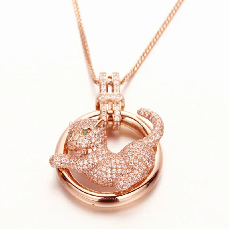 

585 Purple Gold Pendant for women Plated 14K Rose Gold Luxury Leopard Necklace high-level Cute clavicle chain Banquet Jewelry