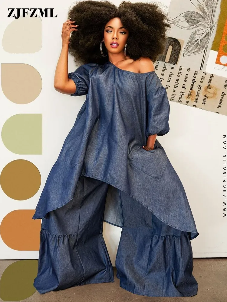 Asymmetrical Fake Denim Two Piece Outfits Loose Fitted Y2k Clothes Boat Neck Long Top + Wide Leg Pants Matching Sets Streetwear
Asymmetrical Fake Denim Two Piece Outfits Loose Fitted Y2k Clothes Boat Neck Long Top + Wide Leg Pants Matching Sets Streetwear