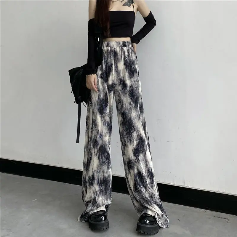 

2023 New Spring and Summer Fashion Tie Dye High Waist Slim Pleated Casual Loose Trendy Straight Drop Floor Dragging Pants