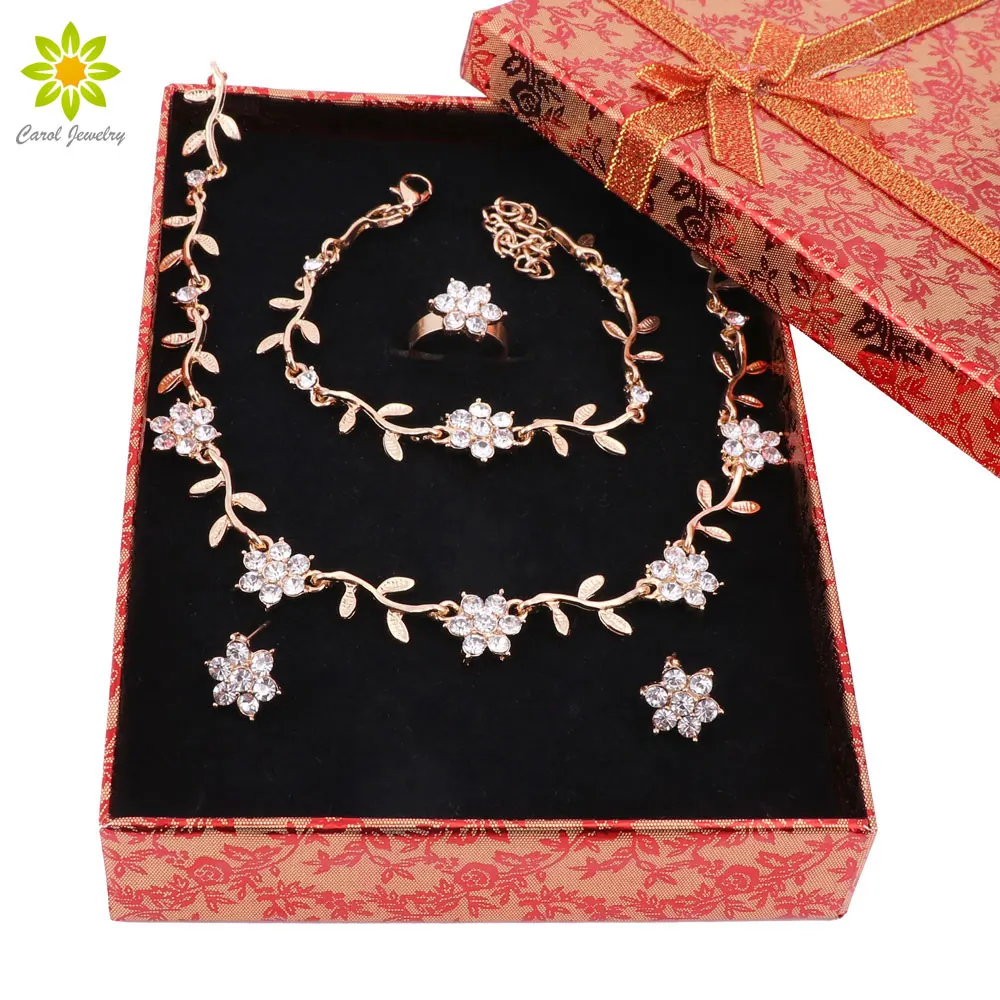 

African Jewelry Sets For Women Wedding Gold/Silver Plated Party Fashion Bridal Crystal Earrings Statement Necklace+Gift Boxes