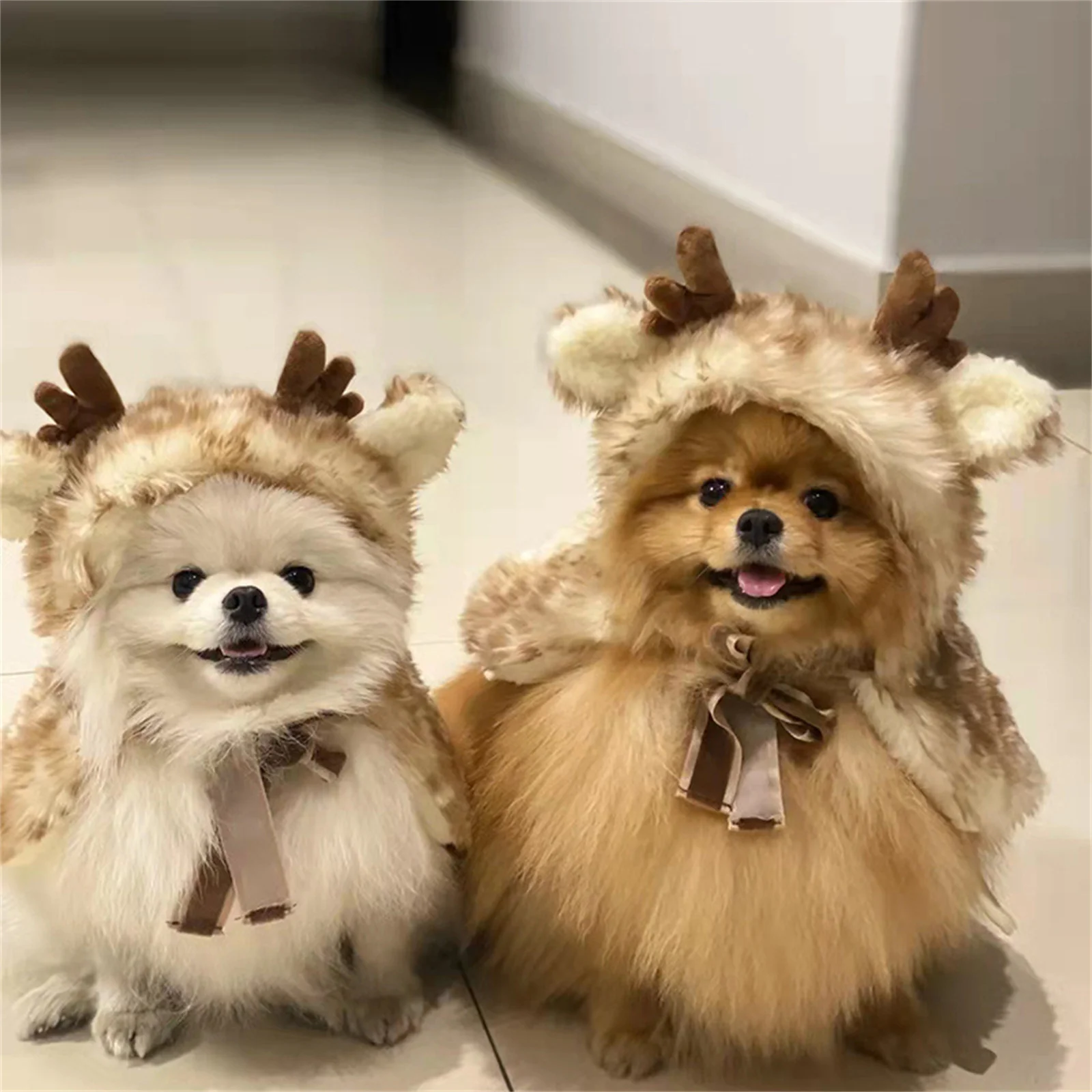 

Christmas Dog Elk Cloak X-mas Pet Costume Brown Deer Cat Clothes Winter Warm Dogs Cape For Cats