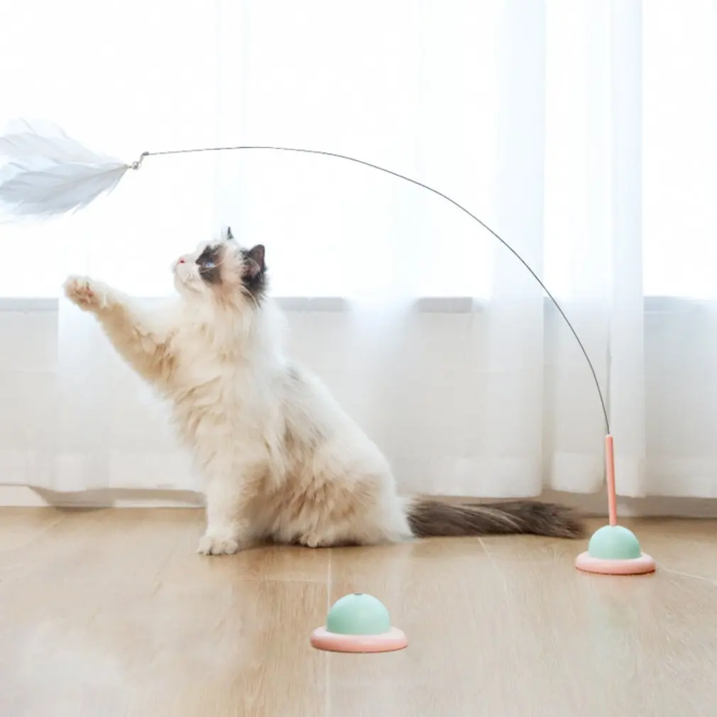 

Funny Cat Stick Teasing Toy Interactive Playing Teaser Wand with Suction Cup Feather Self-hi Cat Toys Cat Supplies