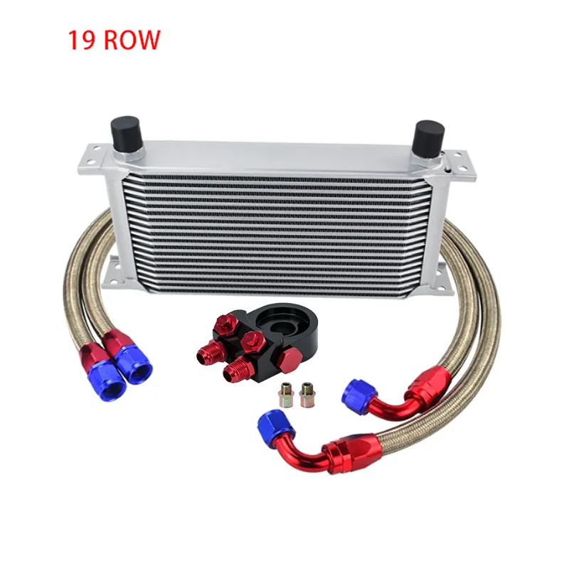 

AN10 Universal 19 Rows Oil Cooler Kit + Oil Filter Sandwich Adapter + 1 And 1.2 Meter Stainless Steel Braided AN10 Hose Fittings