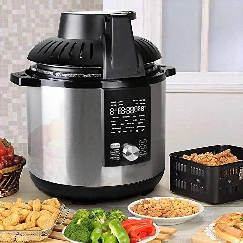 

Pressure Cooker & Air Fryer Combo with Pressure Lid and Air-Fry Lid - 7-in-1 cooking Modes, Easy Read LCD Display, 27 Preset מ