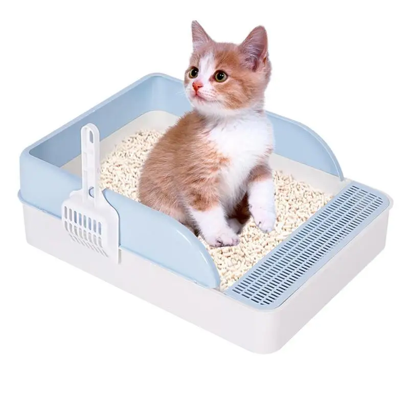 

Контейнер для кошачьего туалета, полузакрытый контейнер для кошачьего туалета с высокими боками, съемный неглубокий туалет для кошек, прочный Высокий Боковой просеиватель