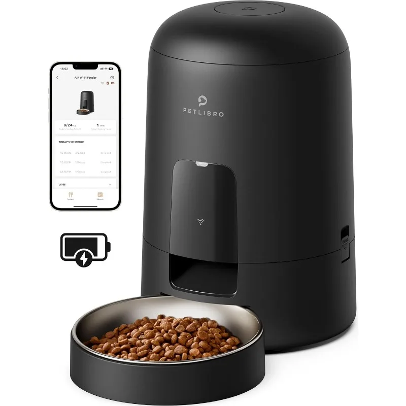 

PETLIBRO Automatic Cat Feeder, Wi-Fi Rechargeable Cat Food Dispenser Battery-Operated with 30-Day Life, AIR Timed Pet Feeder