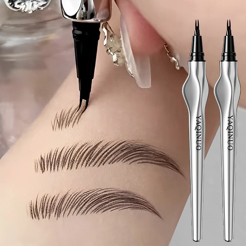 

2 Forks Waterproof Eyebrow Pencil Sweat-Proof Non-Fading Black Brown Liquid Brows Pencil Eyebrow Tattoo Tint Enhancers Cosmetics