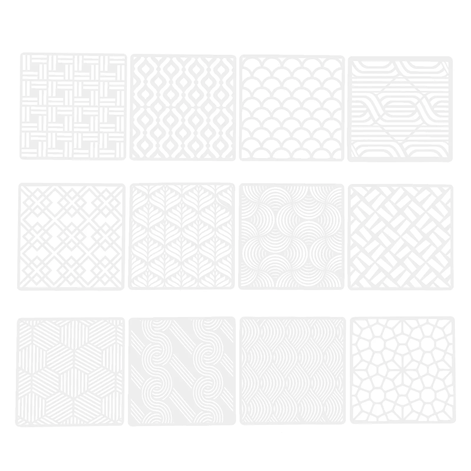 

12 Pcs Geometric Drawing Template Floor Stencil Tile Wall Flower Stencil Geometry Painting Stencils for Decor Large Size Hollow