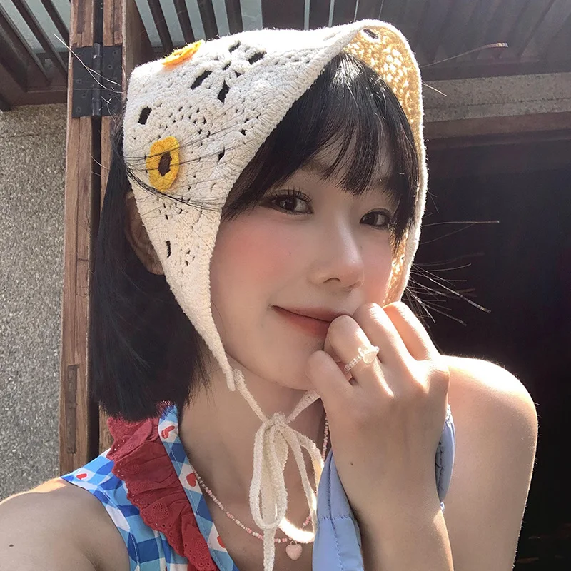 

Корейский Летний Пляжный пасторальный Стиль Трикотажный треугольный головной платок в виде подсолнуха Женская милая заколка для волос