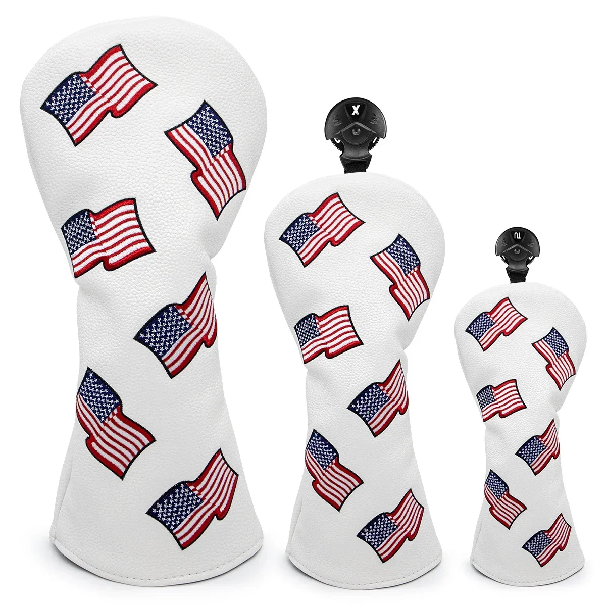 

Golf headcover High Quality Embroidered USA Flag logo High Quality PU leather golf Driver Fairway Hybrid head covers with tag