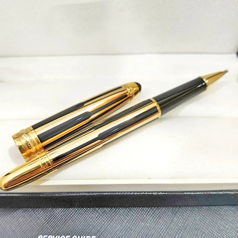 

MSS High Quality Msk-163 MB Fountain Rollerball Ballpoint Pen Golden Silver Metal Black Stripe Stationery With Series Number