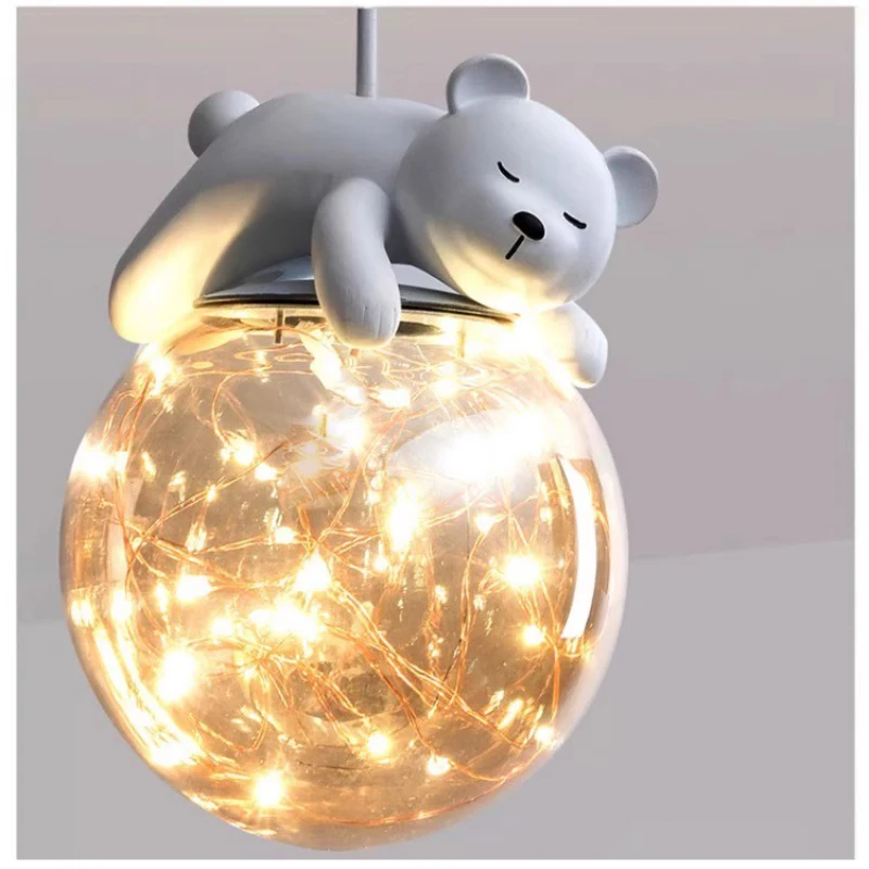 

Modern Children's Room LED Chandeliers White Bear Bunny Pendant Light Home Indoor Bedroom Decor Hanging Lamp Glass Bedside Light