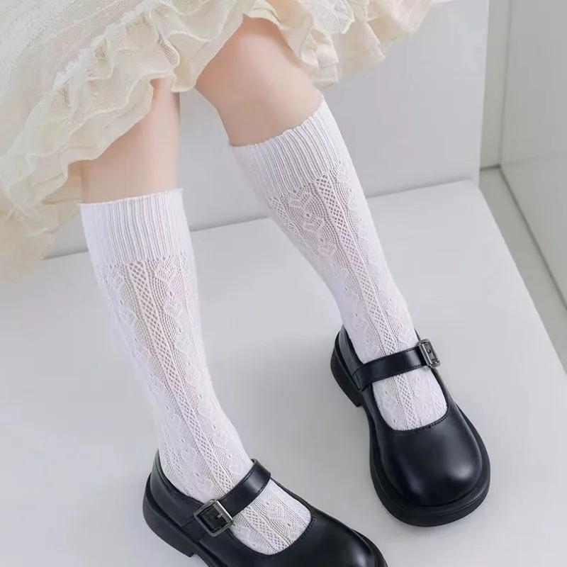 

Girls' Summer Thin Pile Socks Baby White Lolita Silk Stockings Kids Hollow Mesh Solid Princess Hosiery Children's Tights Gift