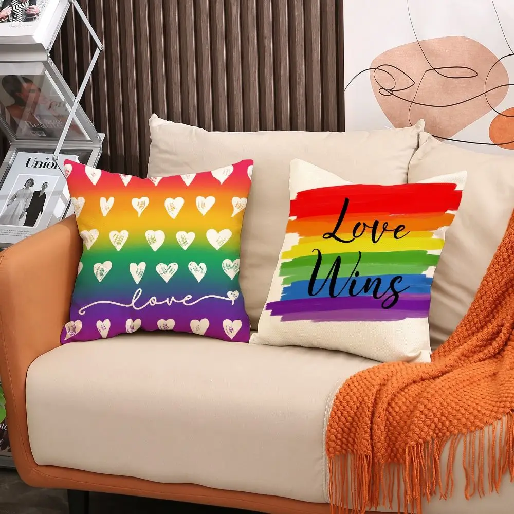 

45x45cm Rainbow Pillow Case Colorful Love Print Pattern Linen Pillow Cushion Cover Comfortable Beautiful Throw Pillowcase