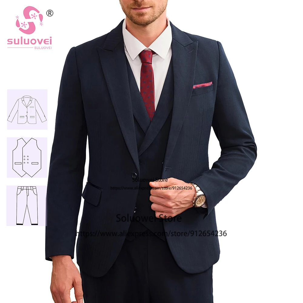 

Classic Business Suits For Mens Slim Fit 3 Piece Pants Set Grooms Wedding Dinner Peaked Lapel Tuxedos Costume Homme Pour Mariage