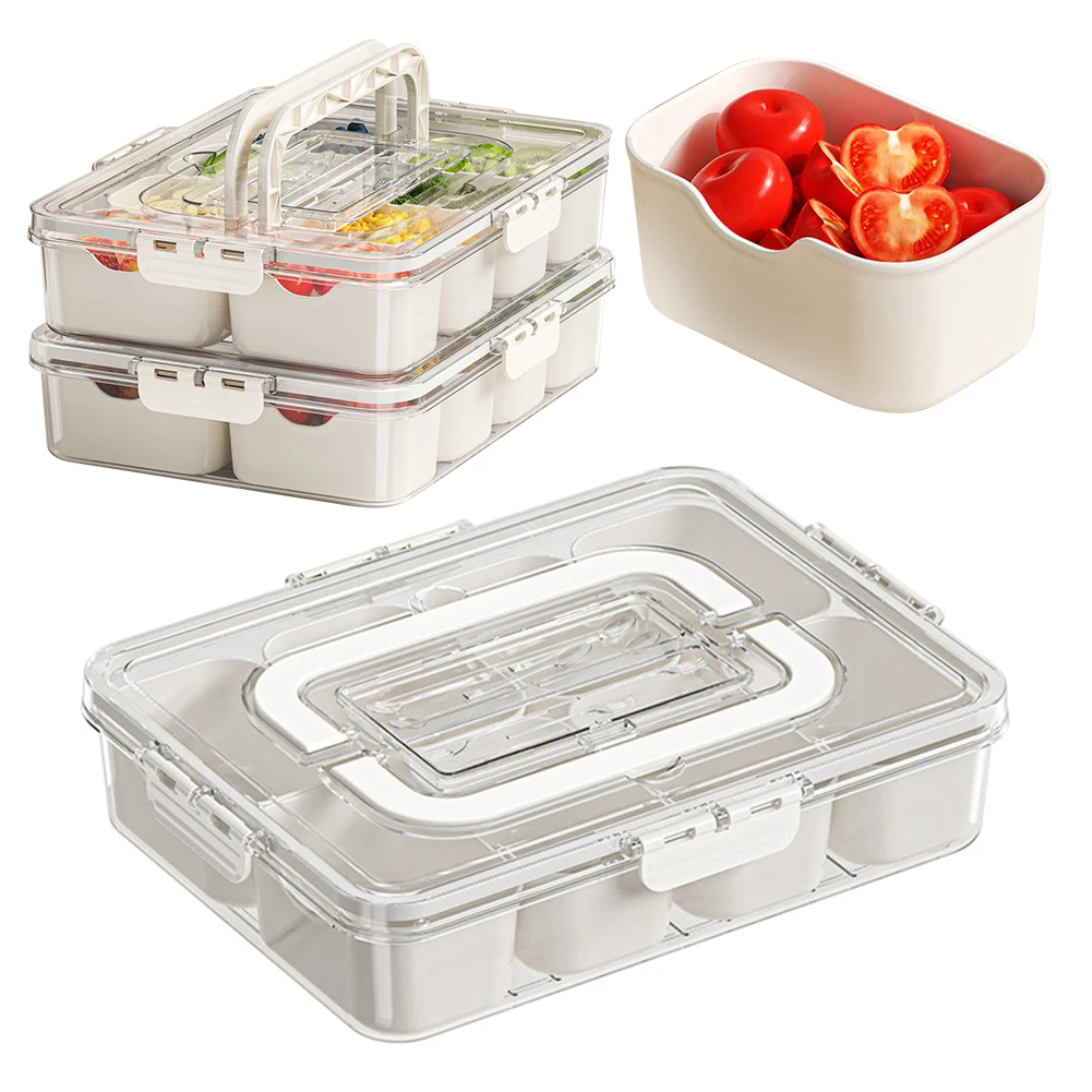 Контейнер для закусок с крышкой и ручкой, коробка для хранения специй, 8 отделений, портативный контейнер для закусок для конфет, овощей, орехов, фруктов