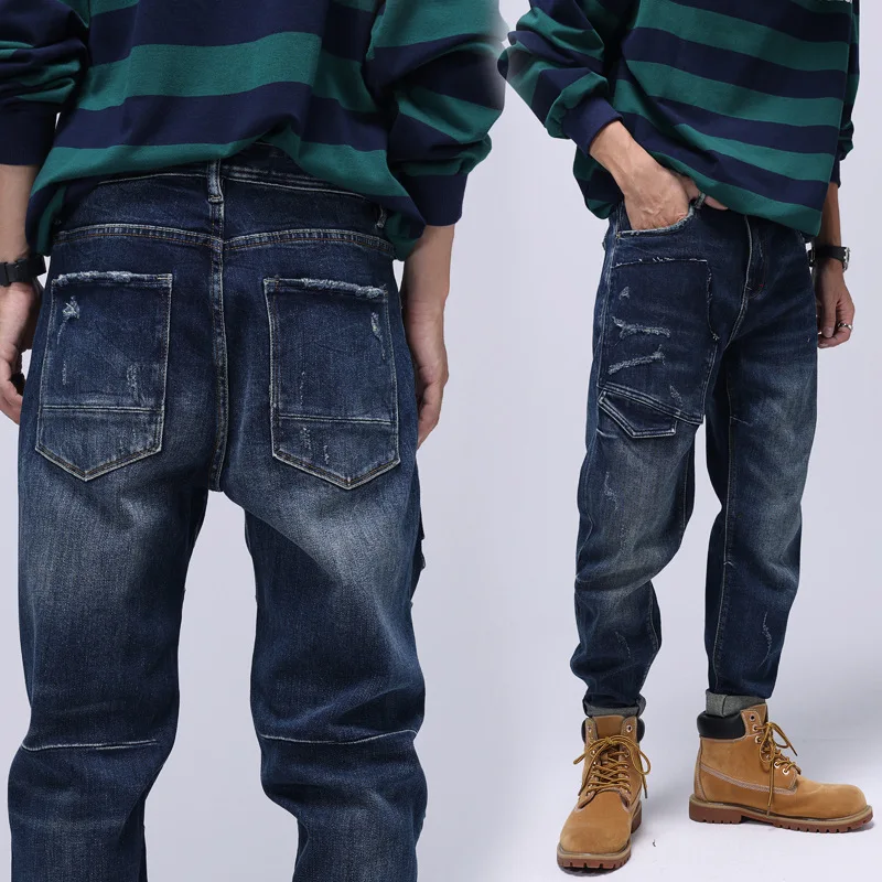 Blue jeans men's autumn and winter loose straight tooling elastic pants European and American high street trousers jeans men
Blue jeans men's autumn and winter loose straight tooling elastic pants European and American high street trousers jeans men