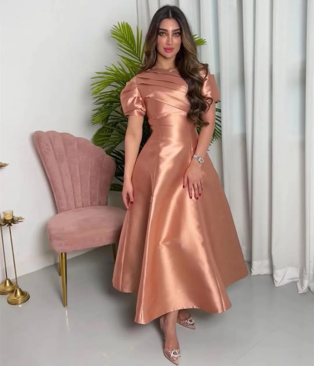 Satin Ankle Length Prom Dresses O-Neck Short Sleeves Homecoming Party Birthday Gowns Ruched Zipper Back Graduation Formal Dress
Satin Ankle Length Prom Dresses O-Neck Short Sleeves Homecoming Party Birthday Gowns Ruched Zipper Back Graduation Formal Dress