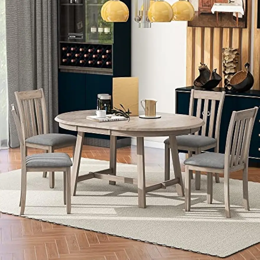 5 Pieces, Farmhouse Rustic Dining Set for 4 with Wooden Extendable Round Table and Soft Cushion Chair, Kitchen
5 Pieces, Farmhouse Rustic Dining Set for 4 with Wooden Extendable Round Table and Soft Cushion Chair, Kitchen