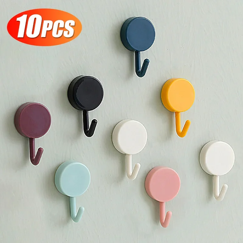 

10PCS Self Adhesive Wall Hook Strong Without Drilling Coat Bag Bathroom Door Kitchen Towel Hanger Hooks Home Storage Accessories