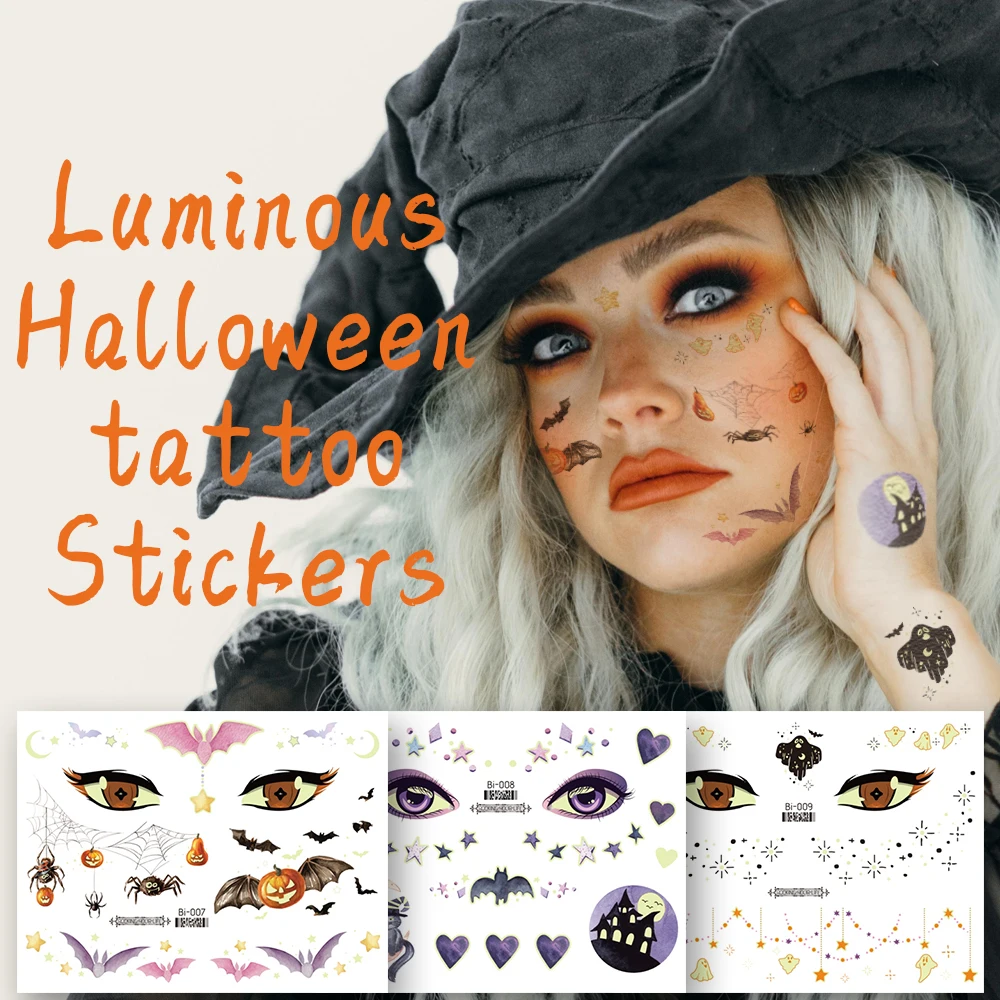 Halloween Face Luminous Tattoo Sticker Temporary Waterproof Body Art Large Fake Tattoos Women Festival Make Up Products
Halloween Face Luminous Tattoo Sticker Temporary Waterproof Body Art Large Fake Tattoos Women Festival Make Up Products