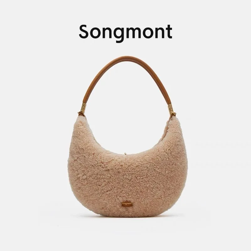 

Songmont Medium Pluche Halve Tas Mode Trend Crescent Tas Warme Fluwelen Onderarm Zak Casual Alles Handtas