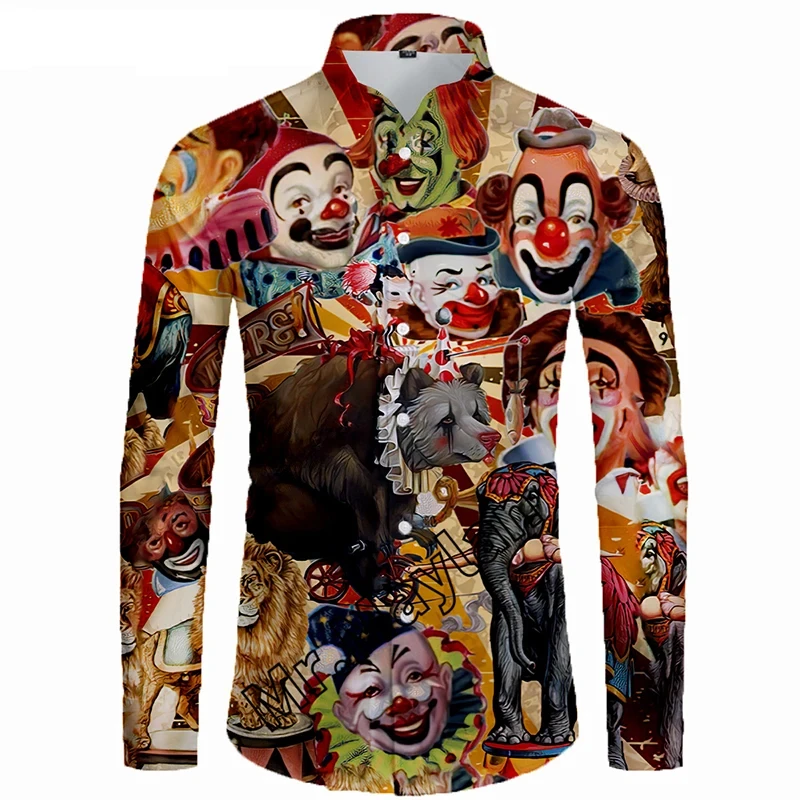 

Funny Circus Clown 3D Printed Long Sleeve Shirts For Men Clothes Harajuku Fashion Hip Hop Joker Blouses Casual Streetwear Shirt