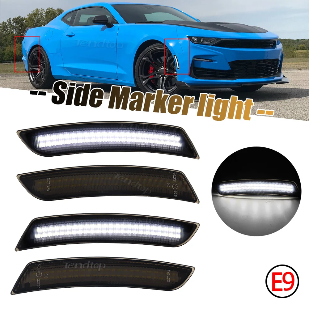 

White LED Side Marker Lights For Chevy Camaro LS LT RS SS 1LE ZL1 2016 2017 2018 2019 2020 2021 2022 2023 Bumper Marker Lamps