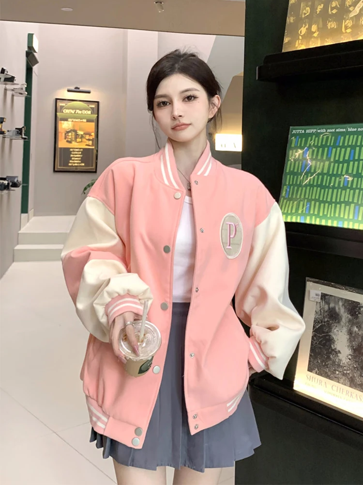 Fashion Korean Oversize Bomber Pink Jacket For Women 2023 Streetwear Zipper Baseball Jackets Solid Loose Single-breasted Outwear
Fashion Korean Oversize Bomber Pink Jacket For Women 2023 Streetwear Zipper Baseball Jackets Solid Loose Single-breasted Outwear