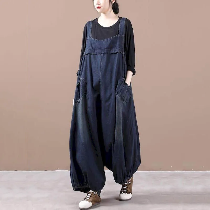 

New Oversized Female Denim Jumpsuits Korean Wide Leg Romper Loose Straps Jeans Overalls Women Clothes Cowboy Straps Jumpsuits