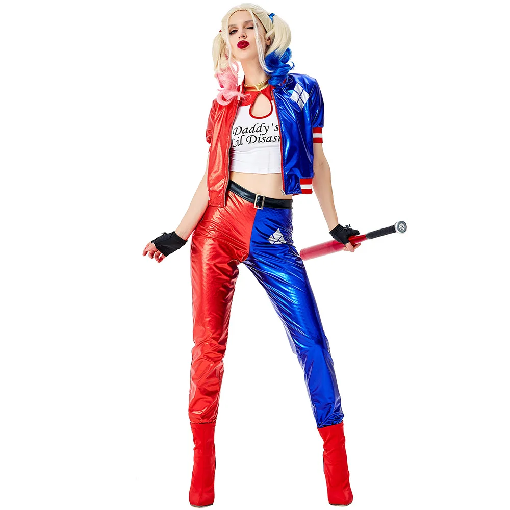 

Girls Harley Cosplay Costumes Joker Squad Quinn Clown Jacket Pants Sets Halloween Carnival Roleplay Party Suicide Outfits Suits