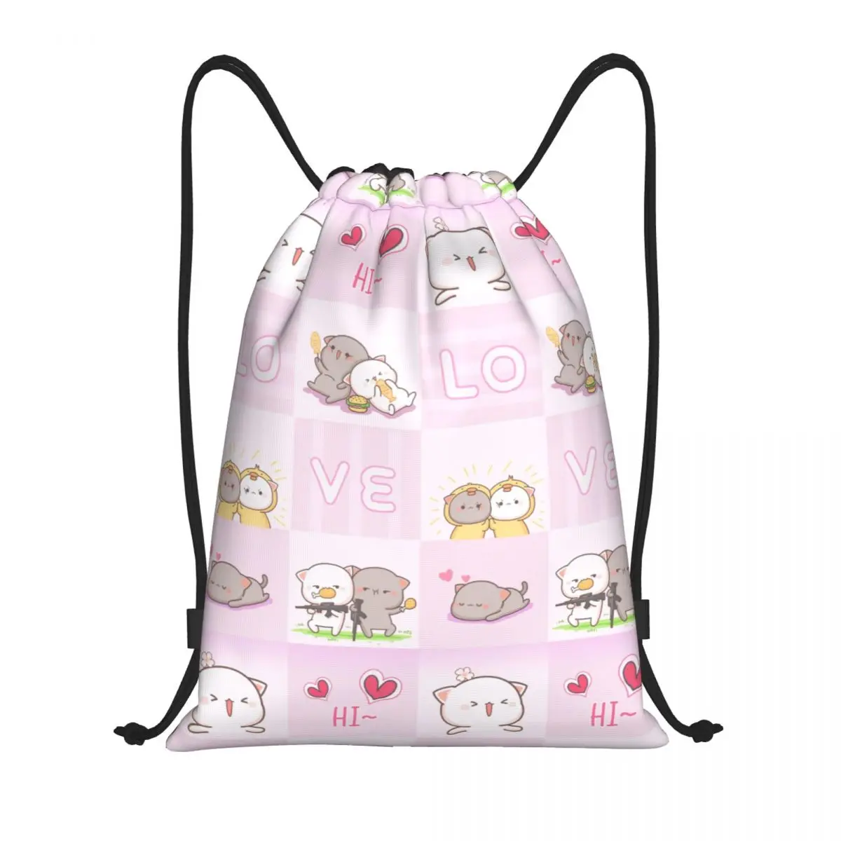 

Peach And Goma Mochi Cat Fall In Love Drawstring Backpack Women Men Gym Sport Sackpack Foldable Shopping Bag Sack