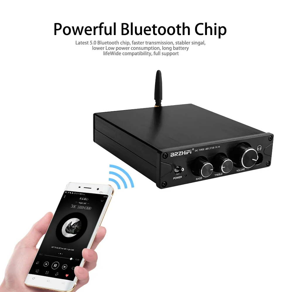 

BRZHIFI HiFi TPA3116 Bluetooth 5.0 APTX ES9018K2M DAC Stereo Class D 100W*2 Power Amplifier With Headphone Amp For Sound Theater
