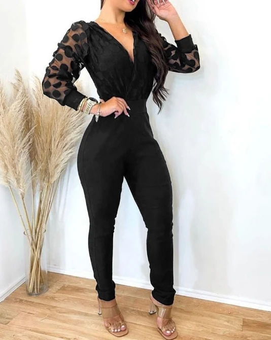 Women's fashionable casual jumpsuit 2024 spring/summer new fashionable black mesh polka dot long sleeved mid rise jumpsuit
Women's fashionable casual jumpsuit 2024 spring/summer new fashionable black mesh polka dot long sleeved mid rise jumpsuit