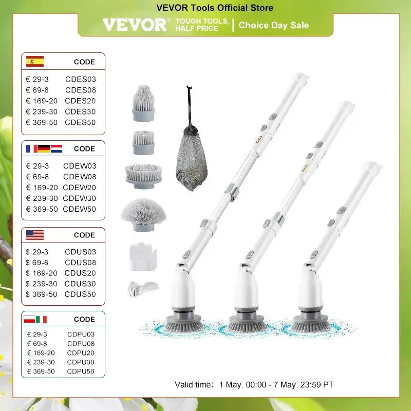VEVOR Electric Spin Scrubber 380 RPM High Speed Cordless Electric Cleaning Brush 3 Adjustable Length & Angle Home Cleaning Tool
VEVOR Electric Spin Scrubber 380 RPM High Speed Cordless Electric Cleaning Brush 3 Adjustable Length & Angle Home Cleaning Tool