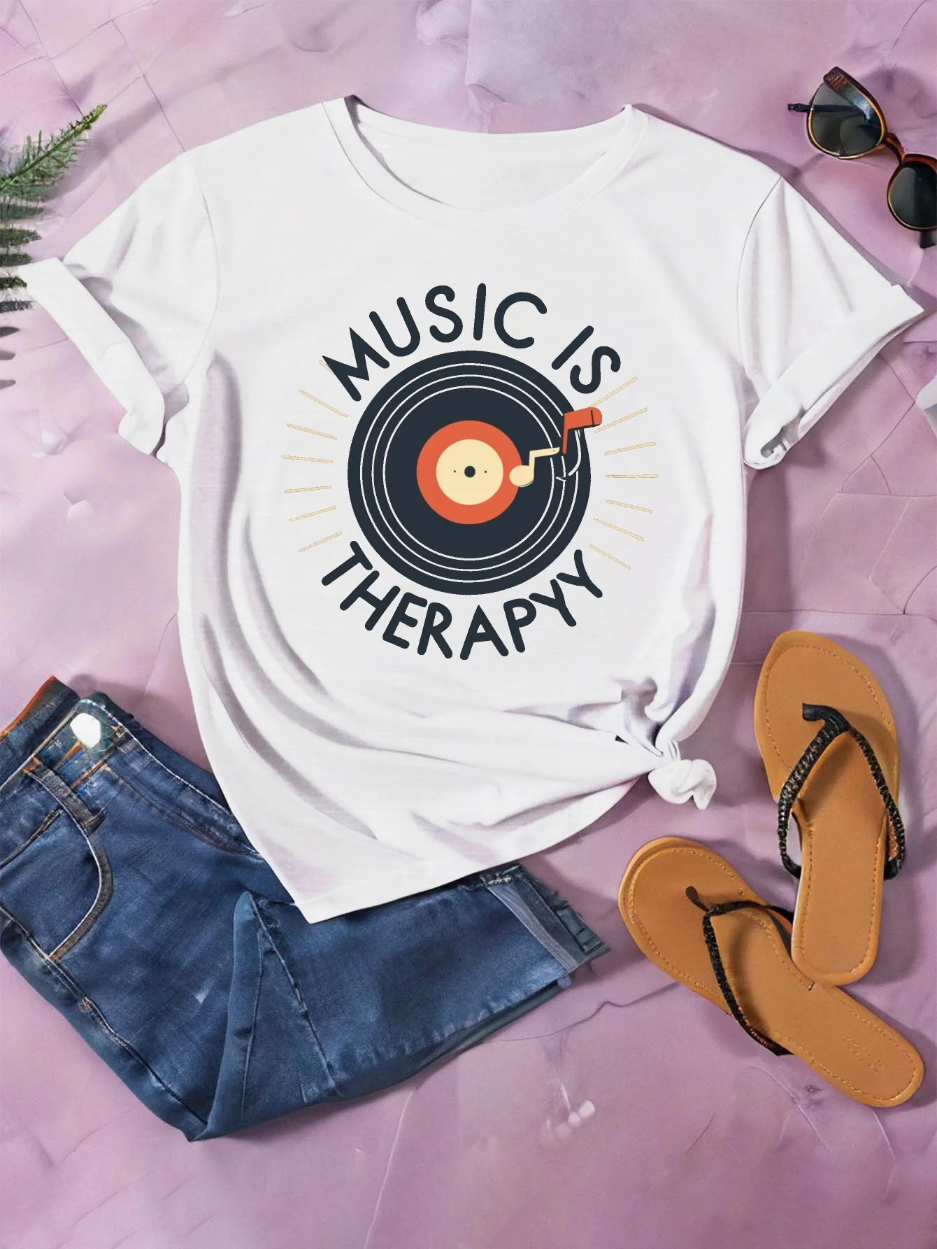 Music Is Therapy Print Casual T-shirt, Crew Neck Short Sleeve Top For Spring & Summer, Women's Clothing
Music Is Therapy Print Casual T-shirt, Crew Neck Short Sleeve Top For Spring & Summer, Women's Clothing