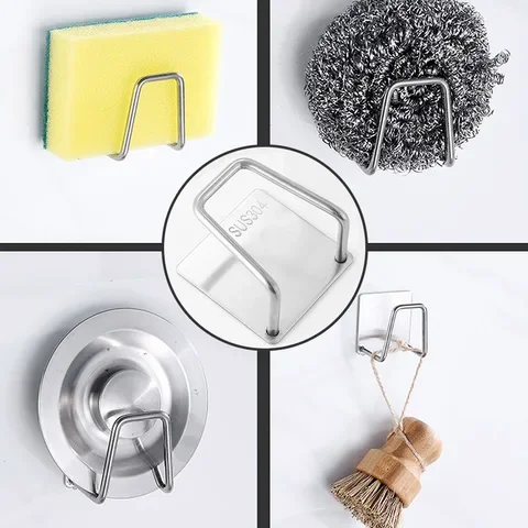 

Stainless Steel Kitchen Accessories Storage Gadgets Holder Drain Drying Rack Self Adhesive Sink Shelf 1/2/3PCS Sponges