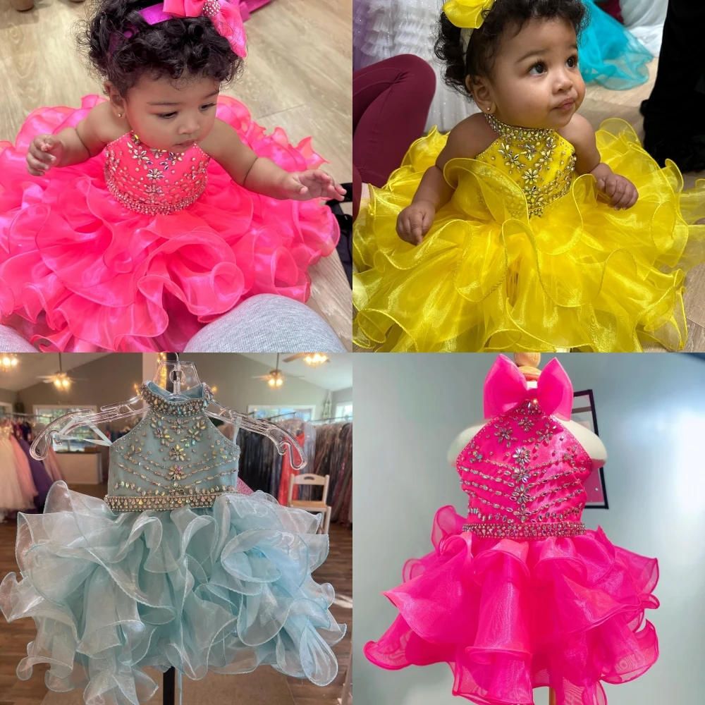 

Cupcake Baby Girl Pageant Dress 2024 Ruffle Crystal Glitz Little Kid Birthday Formal Cocktail Party Gown Infant Toddler Aqua
