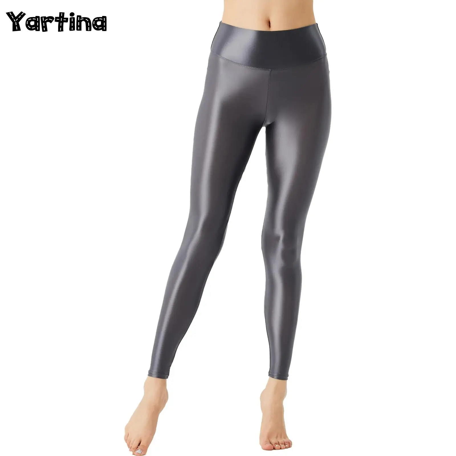 

Womens Solid Color Glossy Stretchy Athletic Pants Leggings for Yoga Pilates Workout Body-Building Exercises Gym Fitness Pants
