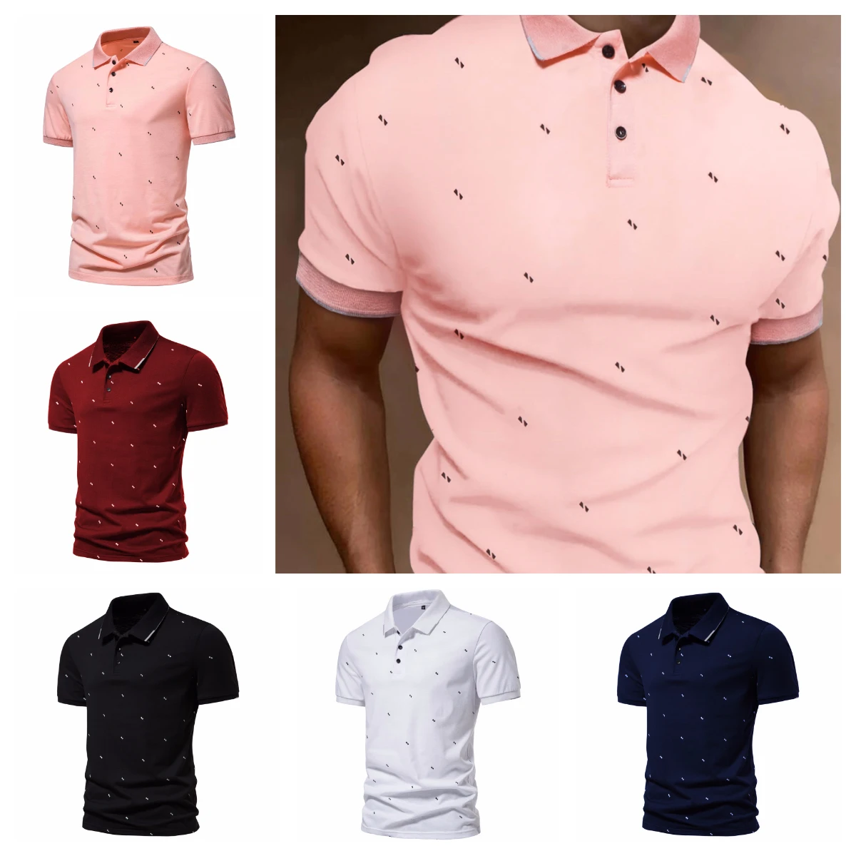 

2023 Men's New Summer Short Sleeve Turn-down Collar Polo Shirt Fashion Casual Printed Embellishment Thin Slim Men Clothing